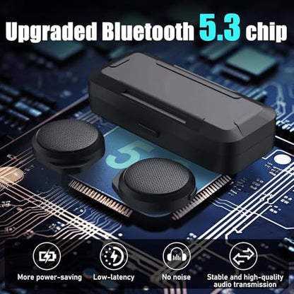 OBEST Motorcycle Bluetooth Headset with Charging Case, Helmet Bluetooth Speaker with Microphones & LED Display, 1900mAh Battery with 50Hours Work Time Wireless Headsets for Riding and Skiing