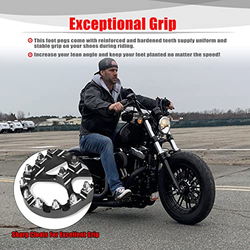 Goldfire Footpeg Offroad Motorcycle Pegs 1 Pair Black CNC Wide Foot Pegs 360° Roating MX Chopper Bobber Style Fits for HD Dyna Sportster Fatboy Iron 883 (Black) - color: Black