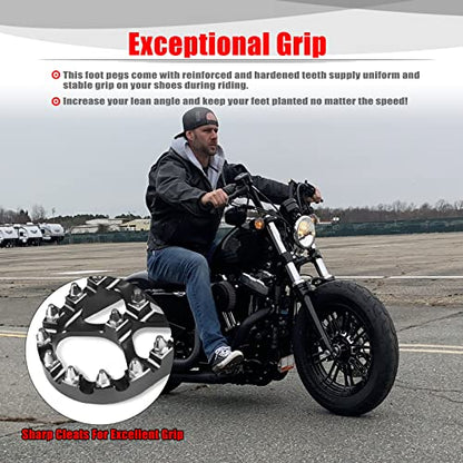 Goldfire Footpeg Offroad Motorcycle Pegs 1 Pair Black CNC Wide Foot Pegs 360° Roating MX Chopper Bobber Style Fits for HD Dyna Sportster Fatboy Iron 883 (Black) - color: Black
