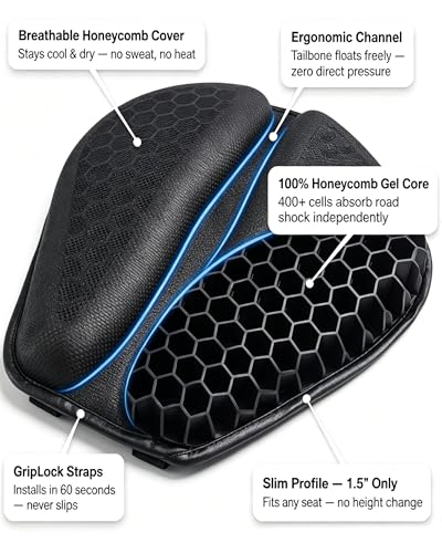 2026 New Motorcycle Seat Cushion, 3D Honeycomb Tailbone Cutout Pressure Relief Cooling Seat Pad, Universal Shock Absorbing Non‑Slip for Long Distance Rides (with Cover) - color: with Cover