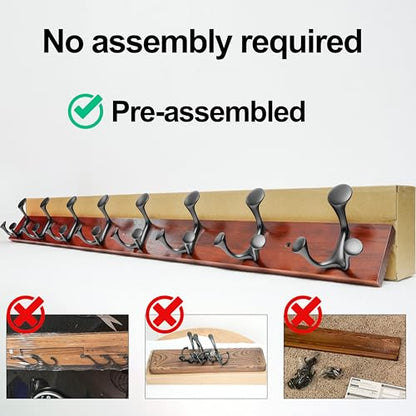 WEBI Coat Rack Wall Mount,17" Solid Wood Coat Hooks Wall Mounted Coat Hanger,16" Hole to Hole,Heavy Duty Hook Rack Rail,3 Triple Hooks for Hanging Coats,Jacket,Clothes,Hat,Backpack,Cherry,2 Packs - color: Cherry, size: 17 Inch(2 Pcs)