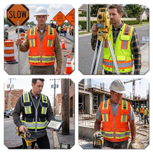 LOHASPRO Surveyor Safety Vest Heavy Duty Safety Vests Reflective High Visibility Construction Vest with Pockets - color: Black, size: Medium