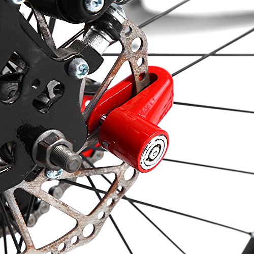 Metal Motorcycle Wheel Lock, Anti Theft Disc Brake Security Lock with Keys and Plastic Frame, Black and Red - color: Red
