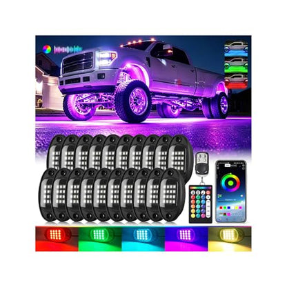 20Pods RGB LED Rock Lights for Trucks Pickup Dually Truck Off-Road, Multicolor Underglow Light Kit with APP/RF Remote Dual Zone, Plug and Play&Pre Wired 12V Vehicle Underbody Accent Light Waterproof - size: 20Pods