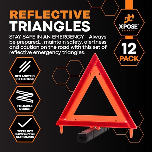 Xpose Safety Reflective Emergency Triangles – 12 Kits (36 Triangles) – DOT Approved Roadside Car Safety Warning Reflectors – Red & Orange Automotive Vehicle Hazard Visibility Markers - size: 12 Packs
