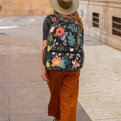 Flower Travel Backpack for Women Men, Water Resistant Laptop Bookbag College School Bag, Large Capacity Floral Print Daypack Schoolbag - color: Floral