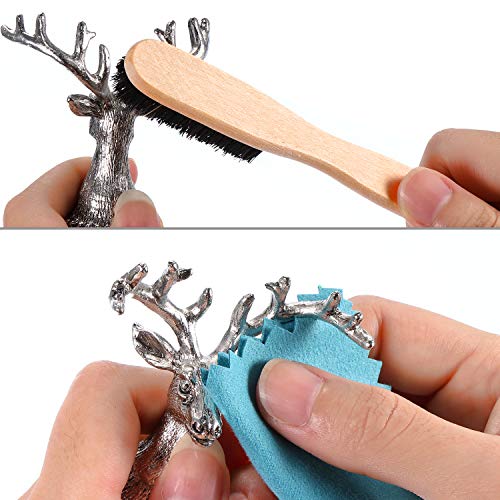YoungJoy 3 Pcs Horsehair Brush Detailing Set - Cleaning Brushes Silver Care Kit with Cloth (Set A) - color: Set a