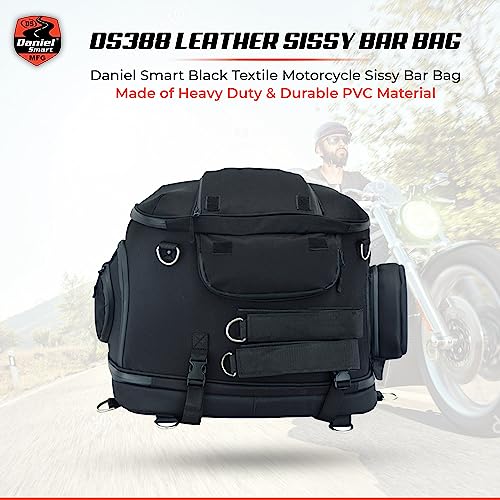 Daniel Smart Motorcycle Sissy Bar Bag with Multiple Pockets - Includes Rain Cover for All-Weather Protection.