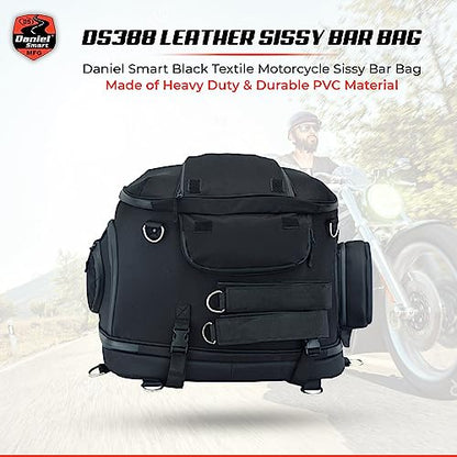 Daniel Smart Motorcycle Sissy Bar Bag with Multiple Pockets - Includes Rain Cover for All-Weather Protection.