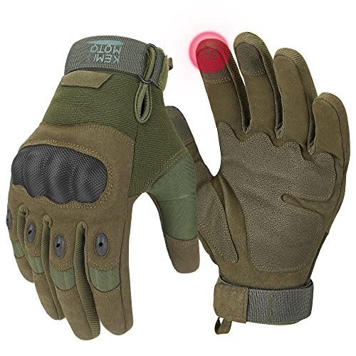 KEMIMOTO Tactical Gloves for Men, Touchscreen Motorcycle Gloves with Hard Shell & Palm Padding for Sports Motorcycle Cycling Tactical Airsoft Paintball Hunting Hiking Camping Climbing - color: Green, Microfiber Protection, size: Medium