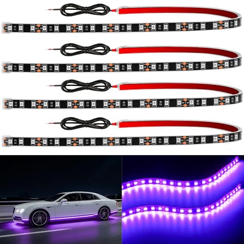 YM E-Bright 4Pcs Led Strip Lights for Car, 24inch Waterproof IP68 Car Underglow Strip Lights Decoration 36SMD 12V Led Interior Exterior Lights Strip for Cars Motorcycles Truck Golf Cart Boat - Pink - color: Pink, size: 24inch/60cm