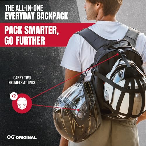 OG Original EZ-Rider PRO Motorcycle Backpack Black Expandable 28-35L, Motorbike Helmet Bag, Helmet Strap, Waterproof Motorcycle Backpacks for Men with Laptop Pocket, Reflective (White Logo) - style: Ez-rider (White Logo)