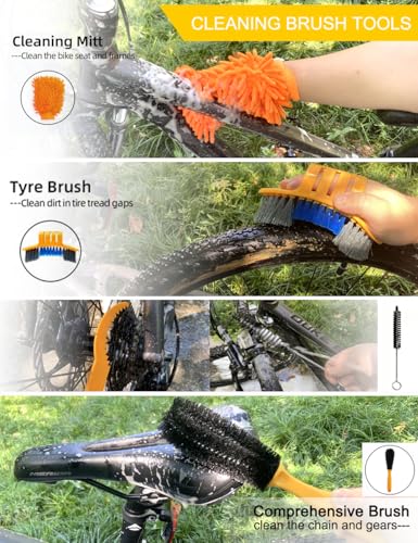 Bike Cleaning Kit - Complete Bicycle Maintenance Set with Degreaser, Lubricant, Chain Scrubber & Brushes for Mountain, Road, MTB, E-bikes - style: Bike Cleaning Kit -13 pcs