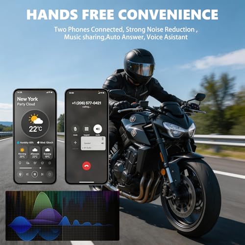 SAMDO Motorcycle Helmet Bluetooth Headset Speakers Outdoor Sports Hands-Free Headphones Bluetooth 5.3 for Cycling, Skiing, Riding Automatic Answering Voice Assistant Music Player Y1