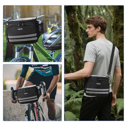 MOSISO Bike Handlebar Bag, Waterproof Handbag Phone Bag with Detachable Shoulder Strap&Rain Cover, Cycling Accessories Tools Pouch Screen Tube Bicycle Bags for Road Mountain Cycling, Black