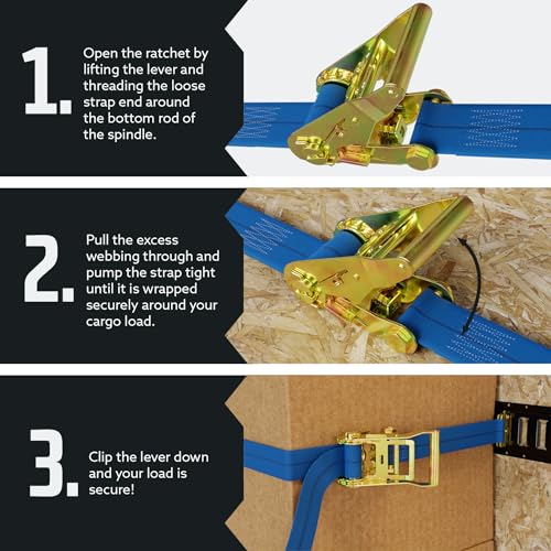 E Track Ratchet Straps Cargo Tie-Downs, (Pack of 2) 2 x 7 Heavy Duty Blue Tie-Down Rachet Straps, Strong Ratchet Strap, E Track Spring Fittings, Tie Down Motorcycle - size: 2 - Pack