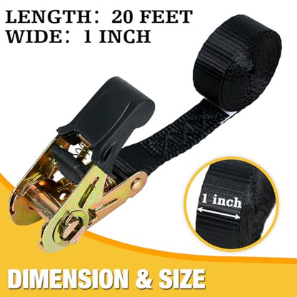 Endless Retractable Ratchet Straps 1650 lb Break Strength 1" x 20 Ft (No Hooks)Tie Down Strap Rope Travel Trailer/RV Motorcyle,Car Cargo Ropes for tieing up Stuff,Case,Water Tank to Roof Rack,or Trees - size: 1in x 20ft-2p