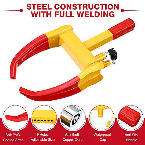 3 Pcs Wheel Lock for Cars, Heavy Duty Trailer Wheel Lock Universal Security Anti Theft Tire Clamp for Vehicles Boot Camper SUV ATV Boat Motorcycle Deterrent(Yellow, Red) - color: Yellow, Red
