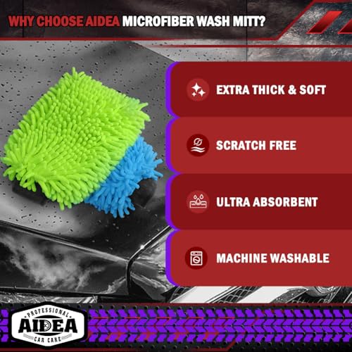 AIDEA Car Wash Mitt Microfiber, 2PK Scratch Free Lint-Free, Premium Chenille Microfiber Mitt Car Wash Brush, Green & Blue, Regular Size 7.12''X10.14'' - color: Green Blue, size: 2PK-7.12''X10.14''