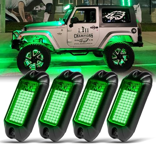 Nicoko 4Pods Pure Green LED Rock Lights 72w high Power Rock Lights Neon Underglow Light for Car Trucks ATV UTV SUV Boat Underbody Glow Trail Rig Light IP68 Waterproof - size: Pure green rock lights - 4 pack