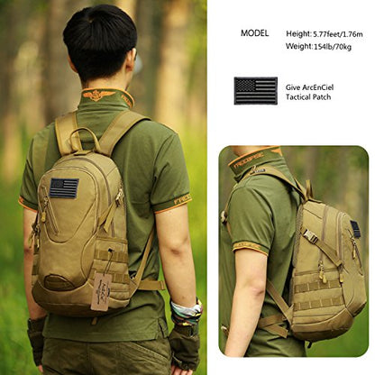 ArcEnCiel 15L Motorcycle Backpack Tactical Bag Rucksacks for Outdoor Camping Trekking Hunting with Patch - color: Coyote Brown