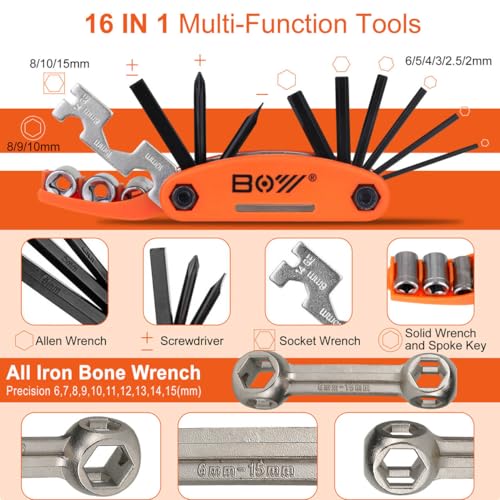 Bicycle Repair Bag With Tire Pump, Portable Tool Kit for Camping Travel - Bike Glueless Patches, Maintenance Essentials All in One Safety Kit