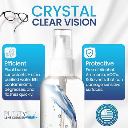 Purity Eyeglass Lens Cleaner Spray Kit - 3 x 8oz Lens Cleaner Spray Bottle + 2 Microfiber Cloth for Cleaning - Safe for All Lenses (AR Coated Included), Eyeglasses and Screens - style: 5 Piece Set - 3 (8oz Lens Spray) + 2 (Microfiber Cloth)