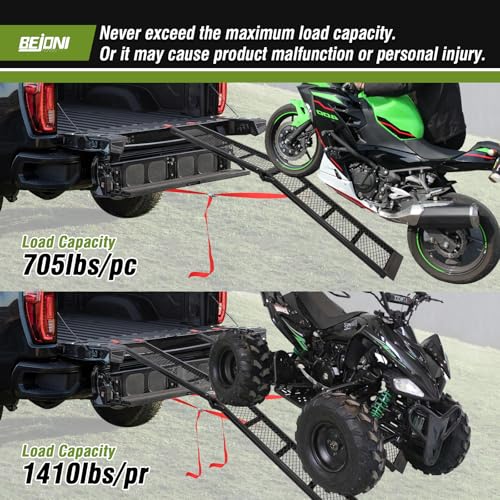 BEJONI Loading Ramp for Pickup Trucks, 80"L x 11"W Steel Folding Motorcyce Ramps 705LBS Capacity, Portable Dirt Bike Ramps, Powersports Loading Ramps for Trailers, ATV, Ebikes, Motorcycle, Pack of 1 - size: 80'' L-Usable Height: under 30''