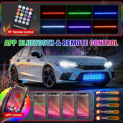 Nilight 4Pcs 24inch LED Grille Lights 144 LEDs RGB Multi Color Exterior Lighting Kit DIY Sound Active Function Music Mode with APP Control and Remote for Cars Van SUV Truck - color: 4Pcs 24Inch Grille Light w/Remote+APP