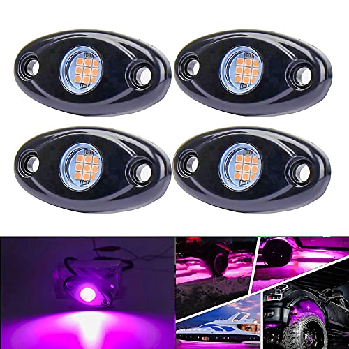 Purple Pink LED Rock Lights with 4 Pods Neon 12V Underglow Underbody Kit Crawler Crawling Dome Exterior Wheel Lamp Compatible for ATV RZR UTV SUV Off-Road Auto Boat Motorcycle Trail Rig Fender - color: Purple Pink