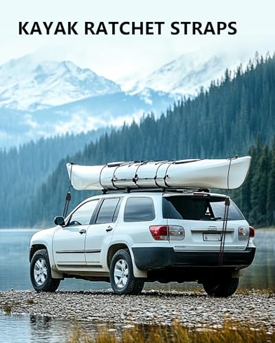 Kayak Tie Down Straps Ratchet, Kayak Straps for Secure Canoe to Roof Racks, Hiking Camping, Boating & Water Activities, Heavy Duty Ratchet Pulley Rope Hanger Kayak Accessories 2-Pack 1/4" 12FT - size: 2-Pack 1/4"