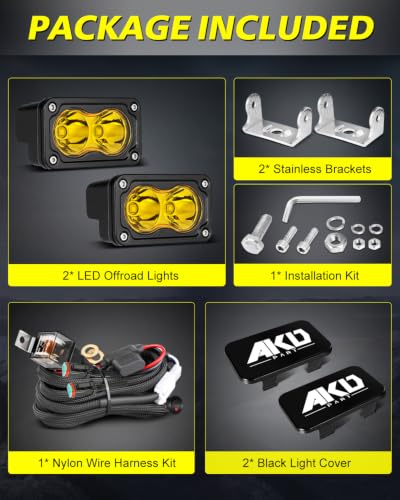 3 Inch Yellow CREE LED Pods with Wiring Harness & Black Covers | High Intensity CREE LEDs, Centrated Spot Beam, Free Wiring kit & Black Covers - color: Yellow