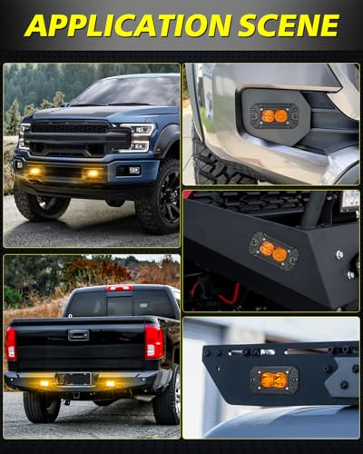 Amber Flush Mount LED Pods, AKD Part CREE LED Flush Bumper Lights 40W Spot Flood Combo Offroad Driving Light Amber LED Fog Chase Lights Pods for Trucks Pickup SUV UTV ATV - color: Amber Flush