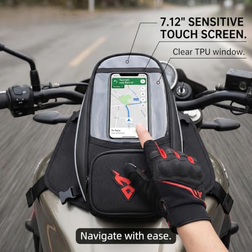 MOTOCENTRIC Magnetic Motorcycle Tank Bag, 1200D Splash-Resistant Fuel Tank Bag with Touchscreen Phone Pocket, Universal Bikers Shoulder & Handheld Storage Bag for Metal and Plastic Tanks (Gray) - color: Gray
