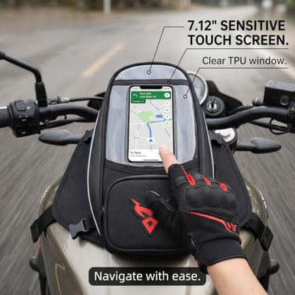 MOTOCENTRIC Magnetic Motorcycle Tank Bag, 1200D Splash-Resistant Fuel Tank Bag with Touchscreen Phone Pocket, Universal Bikers Shoulder & Handheld Storage Bag for Metal and Plastic Tanks (Gray) - color: Gray