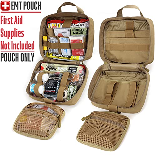 LIVANS Tactical Molle Medical Pouch - Upgraded Size, Large Capacity IFAK Pouch with Detachable Quick Release and Headrest Mount, Includes Flag and Cross Patch - color: Khaki