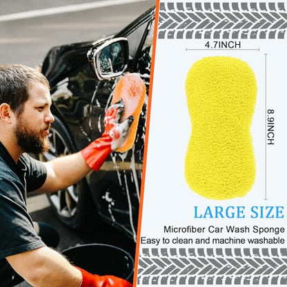 Tanlade 2 Pcs Large Car Wash Sponge for Cleaning, The Microfiber Sponges for Car Washing Supplies, Trucks and Motorcycles (Blue,Yellow) - color: Blue,yellow