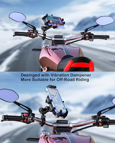 BRCOVAN Anti-Theft Motorcycle Phone Mount Holder with Vibration Dampener | with Secure Lock, Adjustable Handlebar Cellphone Clip for Bike Scooter ATV, Fit 5.4-7.2'' Smartphone, Big Phone Friendly