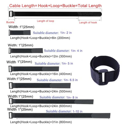 Fastening Nylon Strap with Buckle,10Pack Reusable Self-Adhesive Hook and Loop Cable Securing Straps,Adjustable Cinch Straps for Cords Organized and Tidy(1" x 8") - size: 1" x 8"