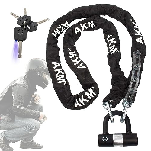 AKM Motorcycle Lock 6.56ft/200cmx10mm Thick Anti-Theft Heavy Duty Chain Locks with 4 Keys Security 16mm U Lock Disc Lock,Super Long Durable Bike Chain Lock for Motorcycles,Containers,Trailers - size: 6.56ft/200cm x 10mm Diameter Chain with Lock