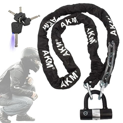 AKM Motorcycle Lock 6.56ft/200cmx10mm Thick Anti-Theft Heavy Duty Chain Locks with 4 Keys Security 16mm U Lock Disc Lock,Super Long Durable Bike Chain Lock for Motorcycles,Containers,Trailers - size: 6.56ft/200cm x 10mm Diameter Chain with Lock