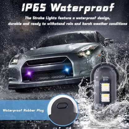 4PCS Wireless LED Strobe Lights with Remote Control, Waterproof USB Charing 8 Colors Mini LED Lights, High Brightness Anti-Collision Warning Lights for Car, Drone, Truck, Automotive & Bike, Strap - color: Hook-and-Loop Strap Version