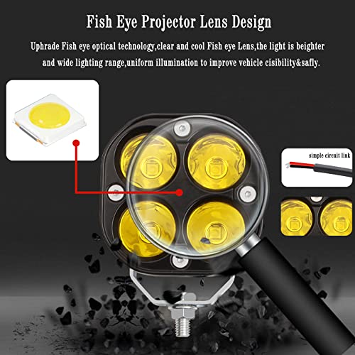 4" Amber Square Pod Lights 2PCS 40W 5050 LED Yellow Spot Lens Beam Off Road Driving Light Fog Light with Strobe Harness for Car Truck Off Road ATV UTV Boat Only Motorbike（12-24V）