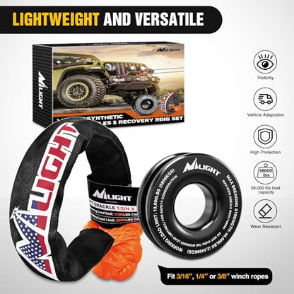 Nilight Synthetic Soft Shackle & Recovery Ring Kit 1/2inch x 24inch Soft Shackle (56,000 LBS Breaking Strength) with Snatch Ring (46,000 LBS MBS) for 4x4 Truck SUV ATV Off Road, 2 Years Warranty - color: 1Pc Shackles Orange + Snatch Ring