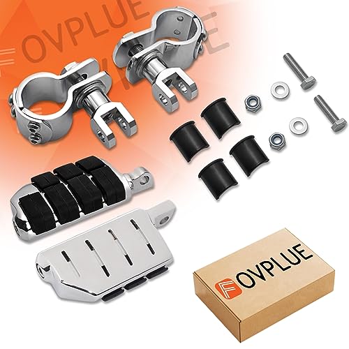 FOVPLUE 1",1.25"Highway Footpegs, Adjustable Highway Peg w/Clamp for Harley Touring Softail Dyna Sportster models w/25mm-32mm Engine Guard/Tubing, CHROME#2 - color: Chrome For Lion Paw Style