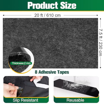 ToLanbbt Garage Floor Mat 7.5' x 20', Oil Spill Mat for Under Car Driveway Oil Drip Pad with 8P Tapes, Waterproof Backing, Leak Absorbent, Reusable, Washable, Protect Garage Floor (1P, Dark Gray) - size: 7.5'x20'