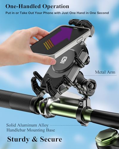 BRCOVAN Anti-Theft Motorcycle Phone Mount Holder with Vibration Dampener | with Secure Lock, Adjustable Handlebar Cellphone Clip for Bike Scooter ATV, Fit 5.4-7.2'' Smartphone, Big Phone Friendly
