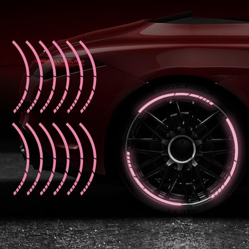 12PCS Reflective Car Wheel Stickers, Night Safety Warning Bicycle Stickers, Anti-Scratch Reflective Rim Decals for Car Motorcycle Cycling Bike (Pink) - color: Pink