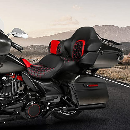 C.C. RIDER Driver Rider Backrest Fit for Harley Touring Road King Street Glide Road Glide Electra Glide and Tri Glide Models 2009-2023 2009-2023 - color: Rider Backrest 23#Black+Red