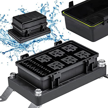 True Mods 12V DC Auto Waterproof Fuse 5-Pin Relay Box Block [6 Bosch Style Relay Holder] [6 ATC/ATO Fusible Holder] Universal Relay Block Box for Automotive Vehicles Cars Marine Boat Light Equipment - style: Box Only